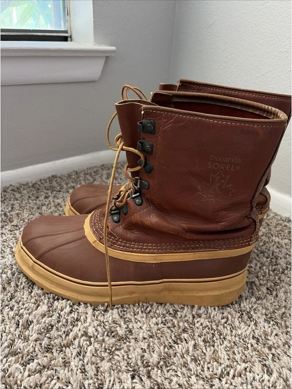 Vintage Sorel Champion Kaufman Boots Men’s Brown Leather Snow Winter Made Canada